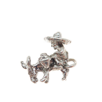 925 Sterling Silver Vintage Man Riding Donkey Minimalist 3D Charm Pendant