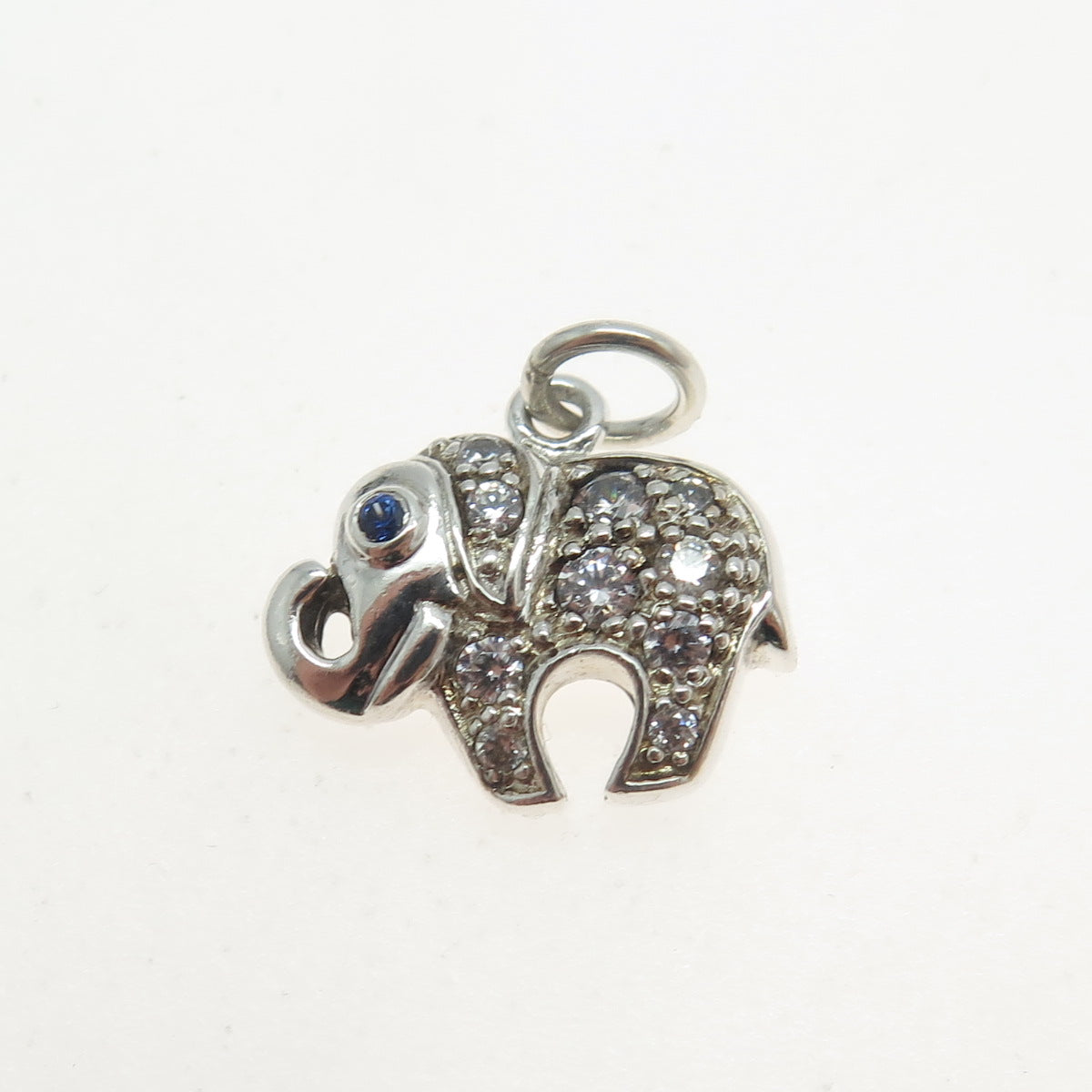 925 Sterling Silver Real Blue Sapphire Gemstone & C Z Elephant Charm Pendant