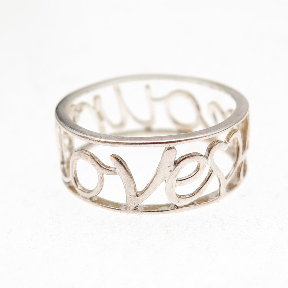 925 Sterling Silver Real Diamond Love / Amour Heart Band Ring Size 8