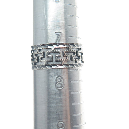 ELIO 925 Sterling Silver Vintage Greek Maze Oxidized Band Ring Size 7.75