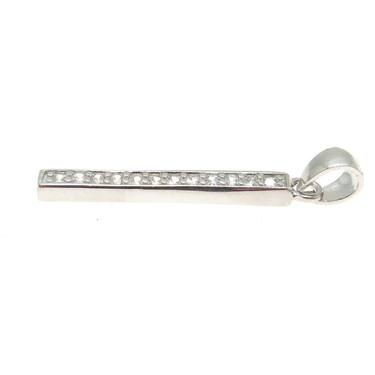 925 Sterling Silver Round-Cut C Z Bar Pendant