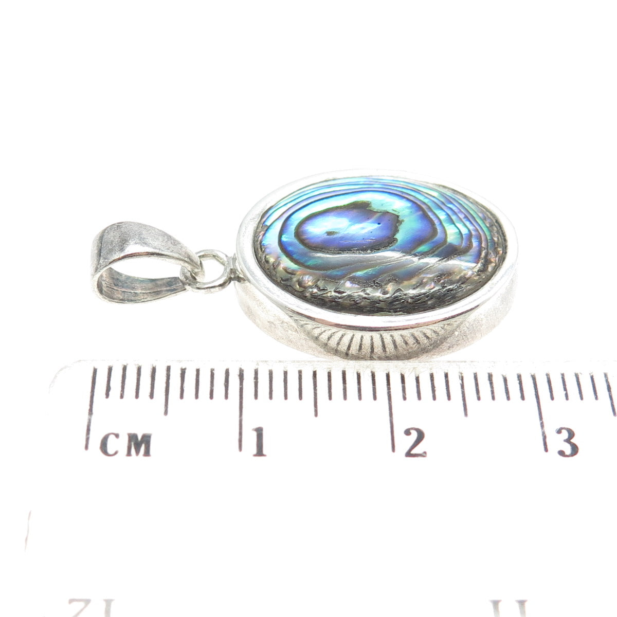 925 Sterling Silver Vintage Real Abalone Shell Oval Pendant