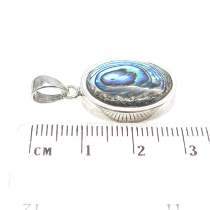 925 Sterling Silver Vintage Real Abalone Shell Oval Pendant