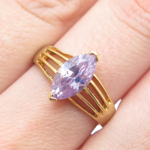 925 Sterling Silver Gold Plated Marquise-Cut Lavender C Z Ring Size 8