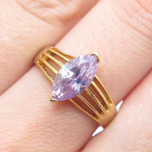 925 Sterling Silver Gold Plated Marquise-Cut Lavender C Z Ring Size 8