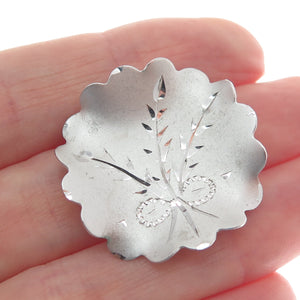 ROLYN 925 Sterling Silver Vintage Engraved Flower Pin Brooch