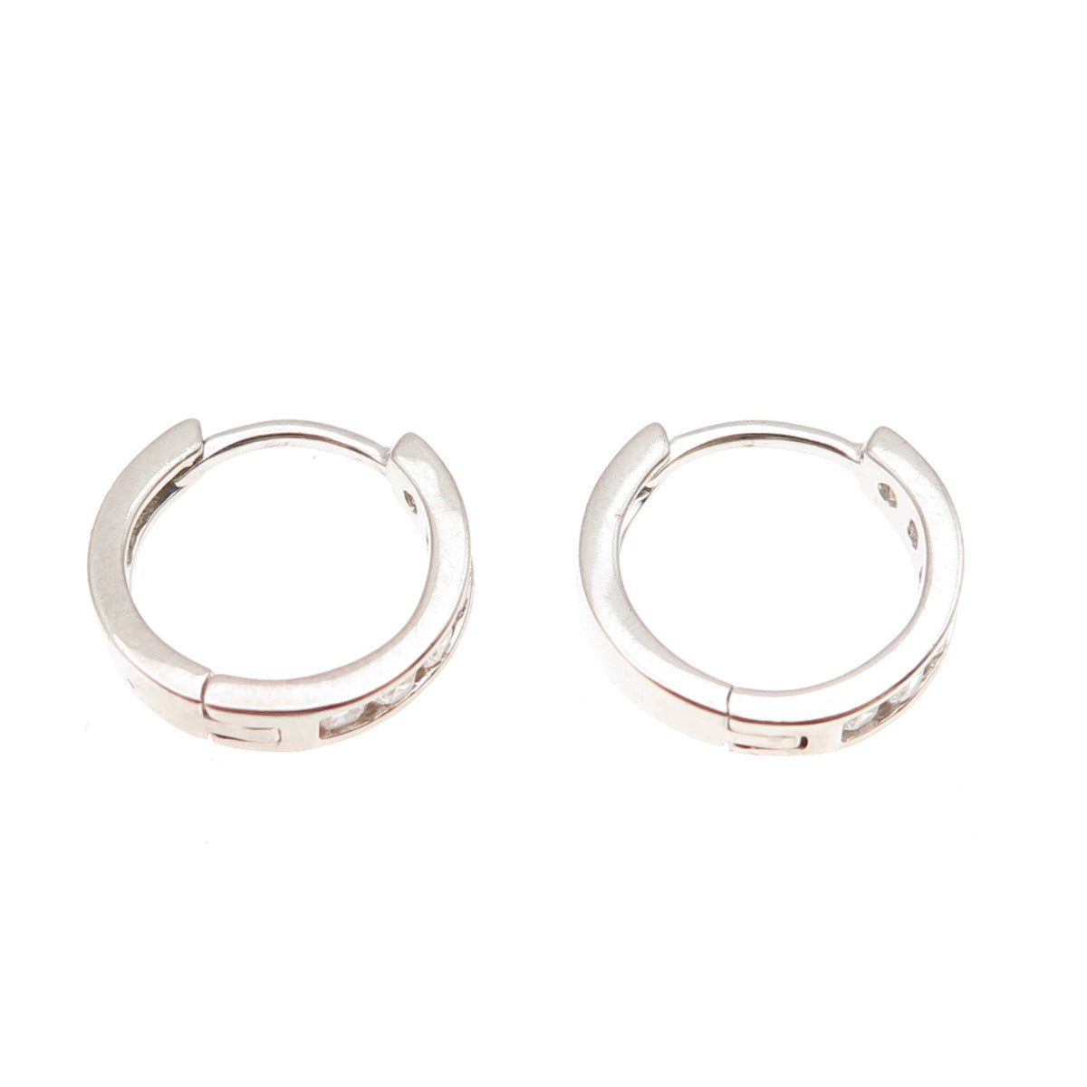 925 Sterling Silver Round-Cut C Z Hoop Earrings
