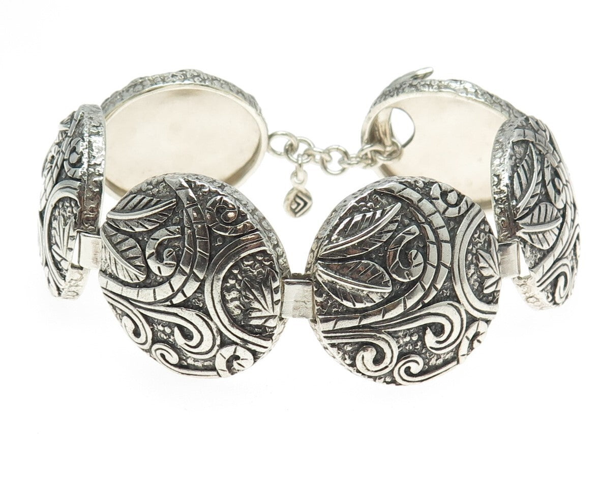 SILPADA 925 Sterling Silver Vintage Ancient Scroll Panel Link Bracelet 7.5"