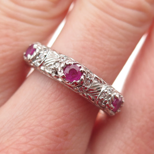 JUDITH RIPKA 925 Sterling Silver Real Ruby & C Z Ring Size 7 (missing 1 C Z)