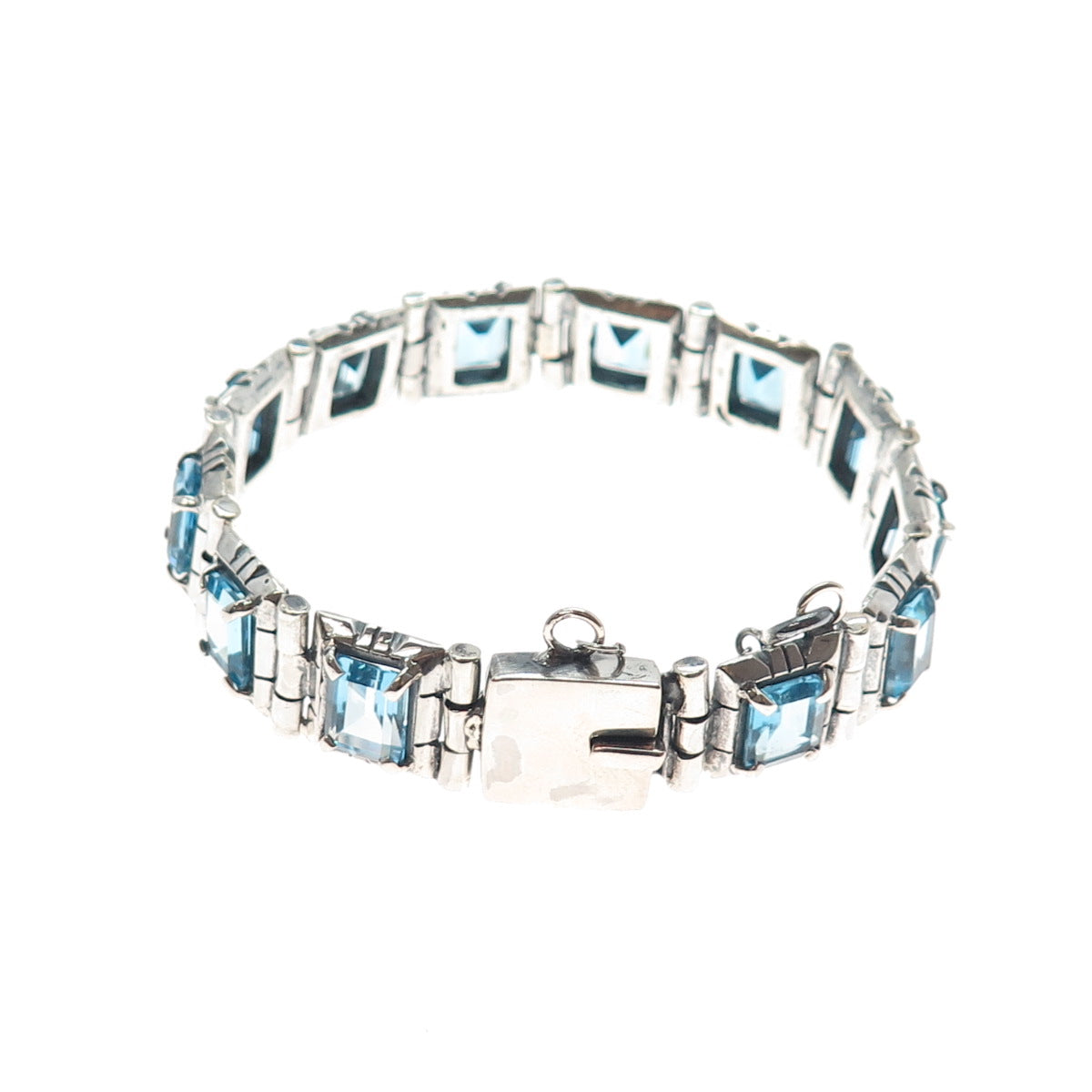 AF DESIGN Sterling Silver Vintage Blue Topaz Modernist Panel Link Bracelet 7.5"