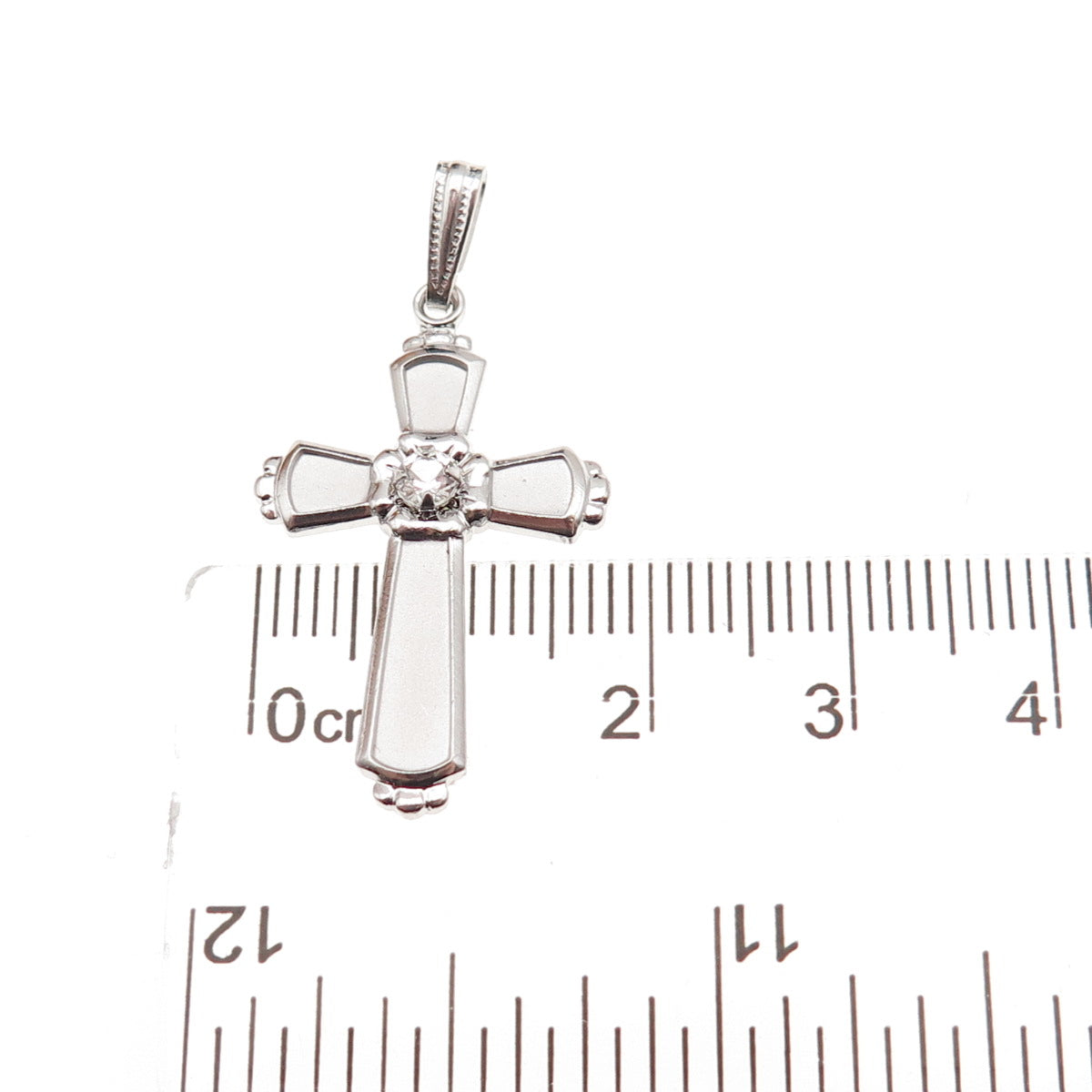 Theda 925 Sterling Silver Vintage Real White Topaz Cross Charm Pendant