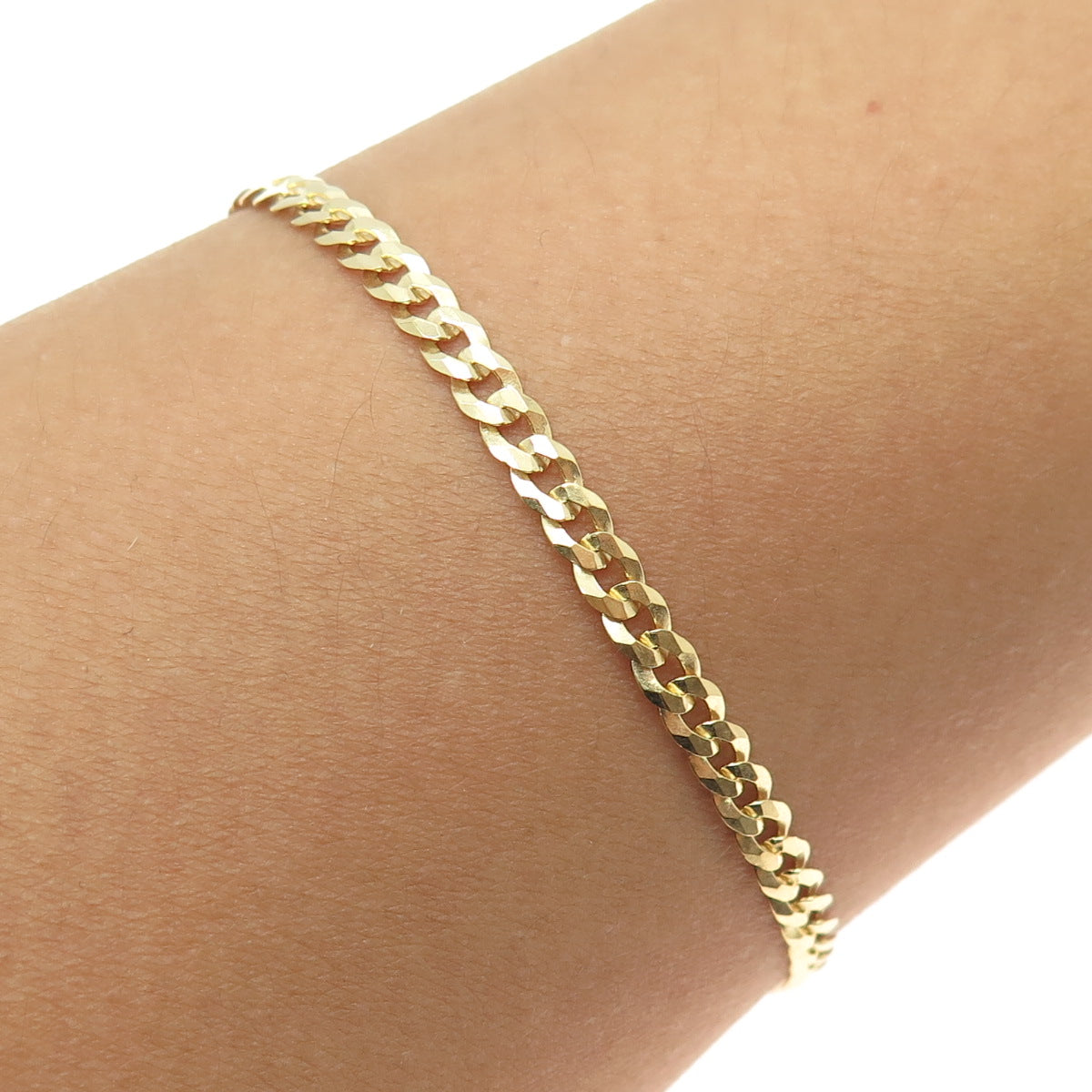 925 Sterling Silver Gold Plated Italy Flat Curb Link Bracelet 8"