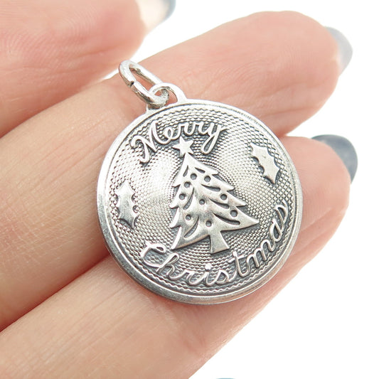 BEAU 925 Sterling Silver Vintage "Merry Christmas" Tree Charm Pendant