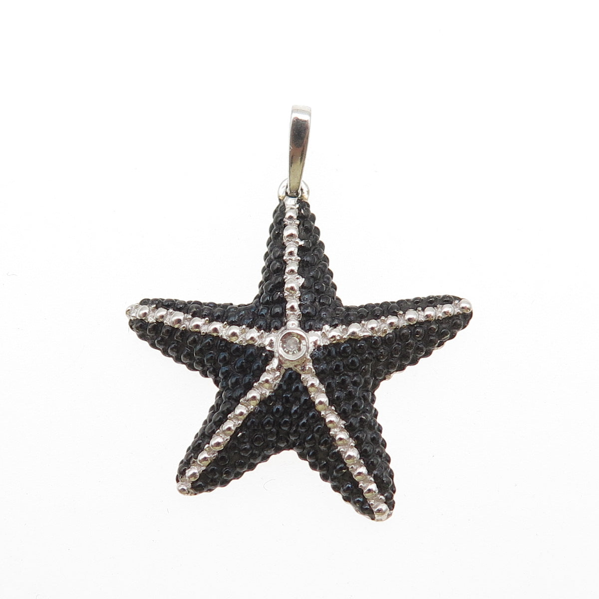 925 Sterling Silver Black Rhodium Real Diamond Accent Starfish Charm Pendant