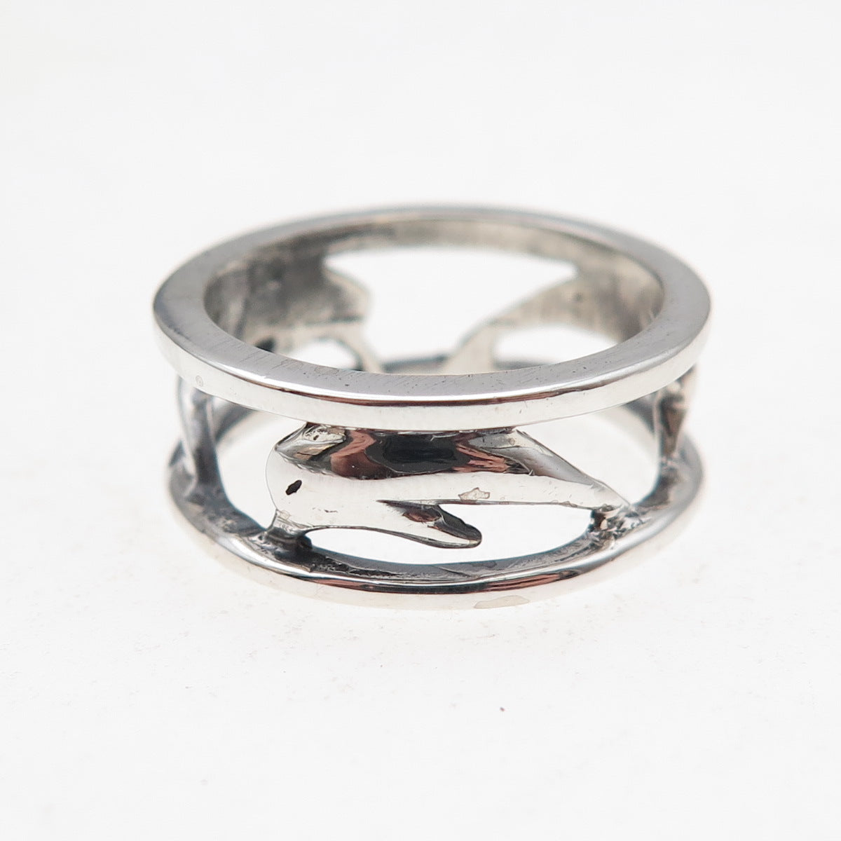 925 Sterling Silver Vintage Dolphin Oxidized Band Ring Size 6.25