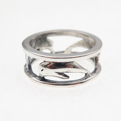 925 Sterling Silver Vintage Dolphin Oxidized Band Ring Size 6.25