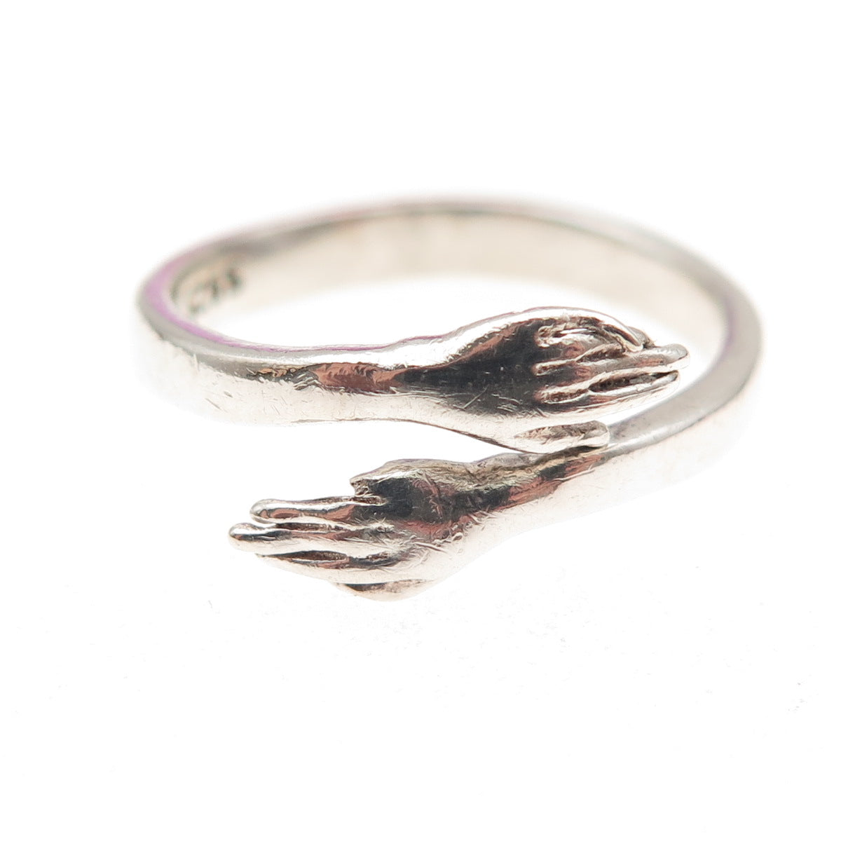 925 Sterling Silver Vintage Hug Oxidized Adjustable Ring Size 8.5