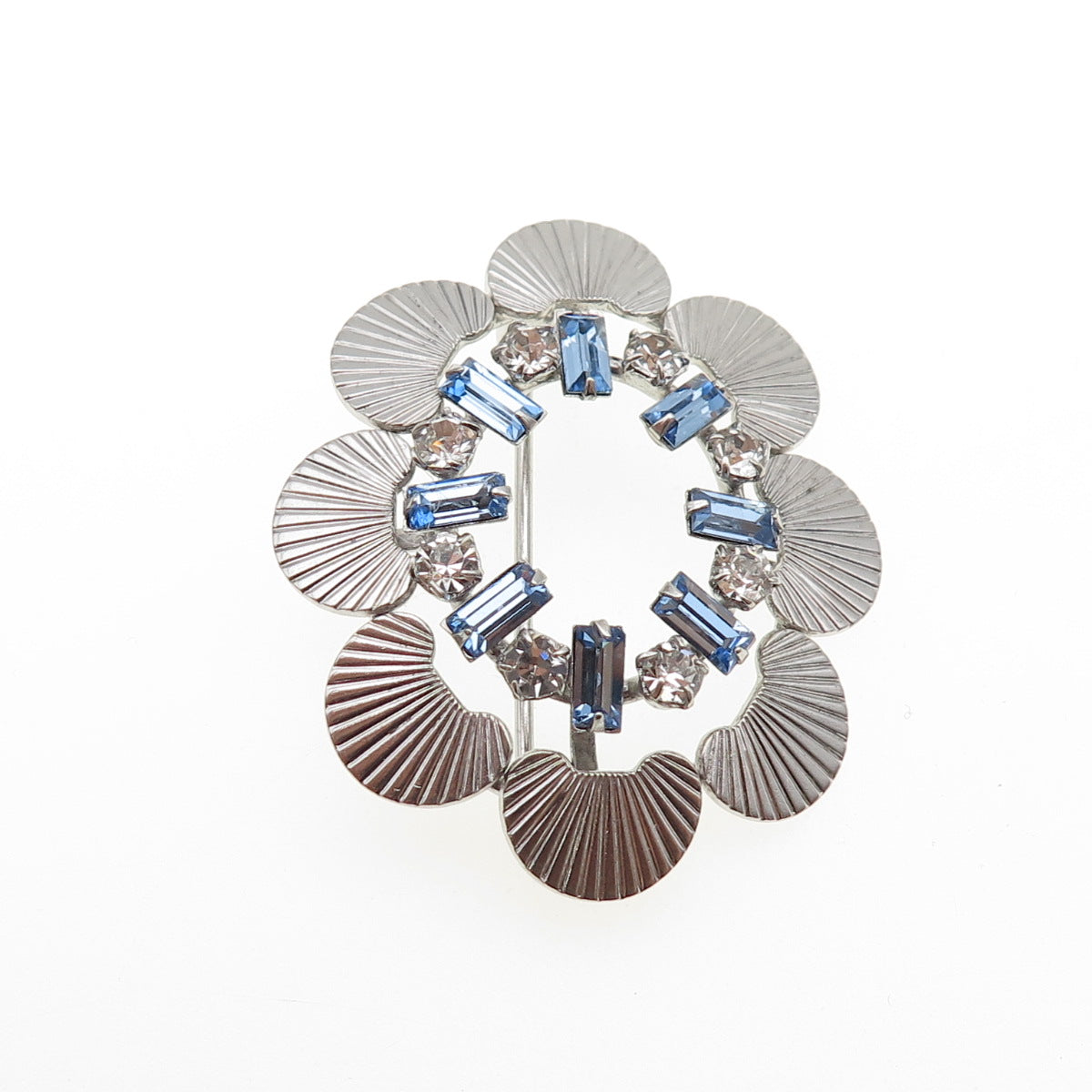 CARL ART 925 Sterling Silver Antique Art Deco Blue & White Rhinestone Pin Brooch