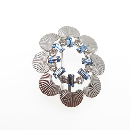 CARL ART 925 Sterling Silver Antique Art Deco Blue & White Rhinestone Pin Brooch