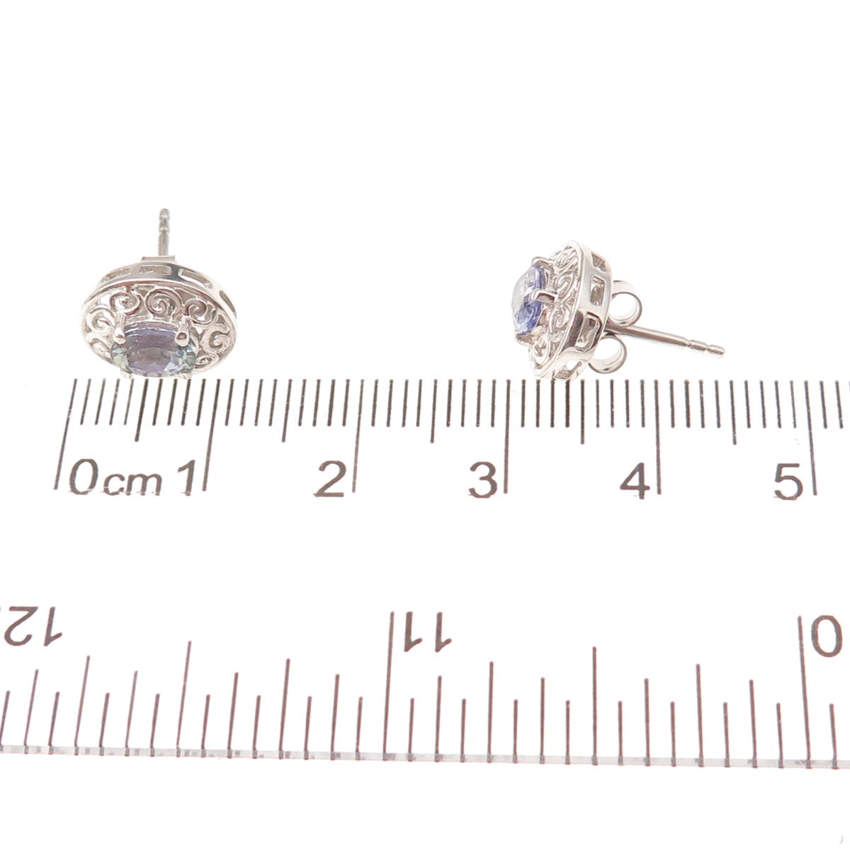 Chuck Clemency 925 Sterling Silver Real Oval-Cut Iolite Floral Stud Earrings