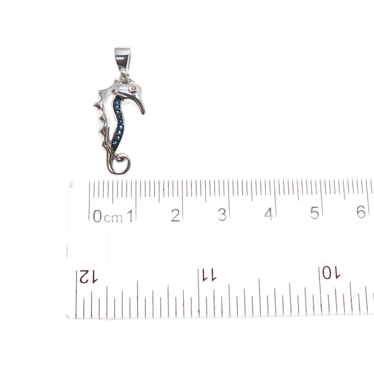 925 Sterling Silver Round-Cut Blue & Red C Z Seahorse Charm Pendant