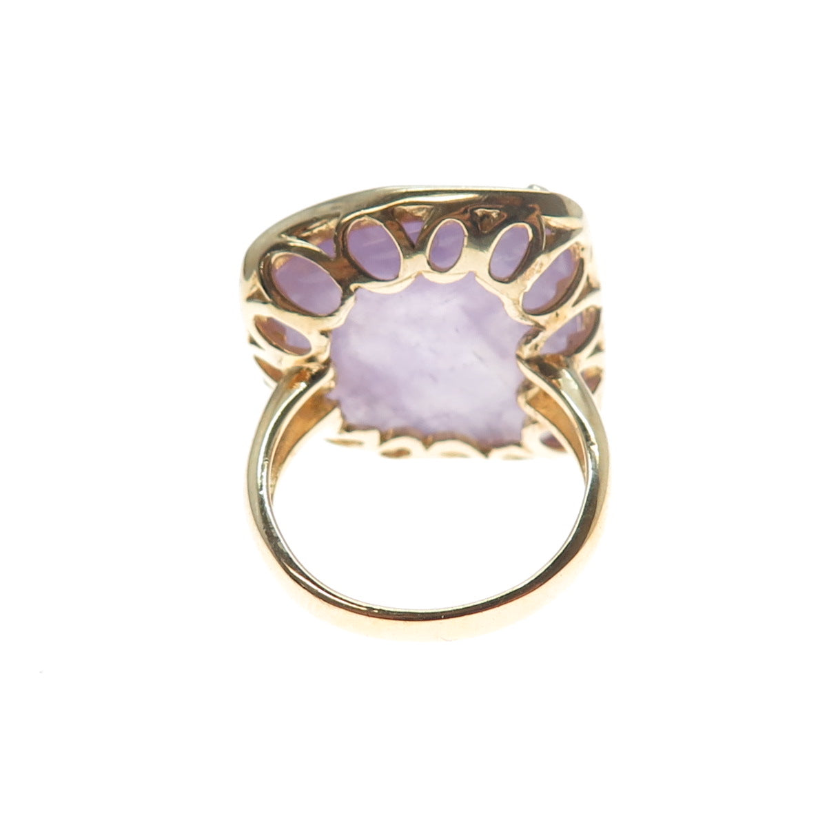 925 Sterling Silver Gold Plated Real Amethyst Modernist Ring Size 7.25