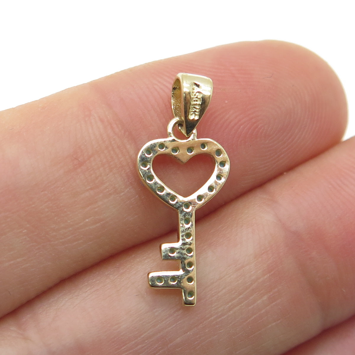 14K Yellow Gold Real Turquoise Heart Key Minimalist Charm Pendant