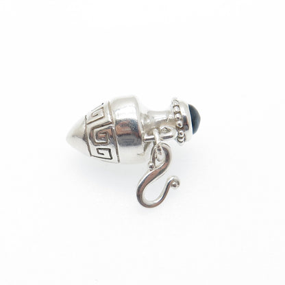 KABANA Sterling Silver Vintage Blue Glass Tribal Vase Minimalist Charm Pendant