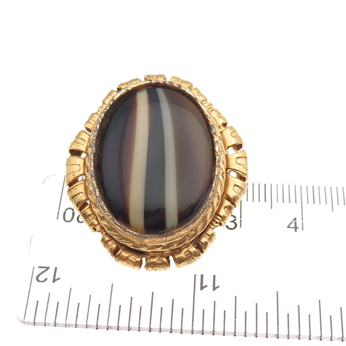 Hattie Carnegie Gold Plated Vintage Real Agate Pin Brooch