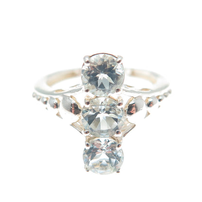 CHUCK CLEMENCY 925 Sterling Silver Vintage Real Round-Cut Blue Topaz Ring Size 5