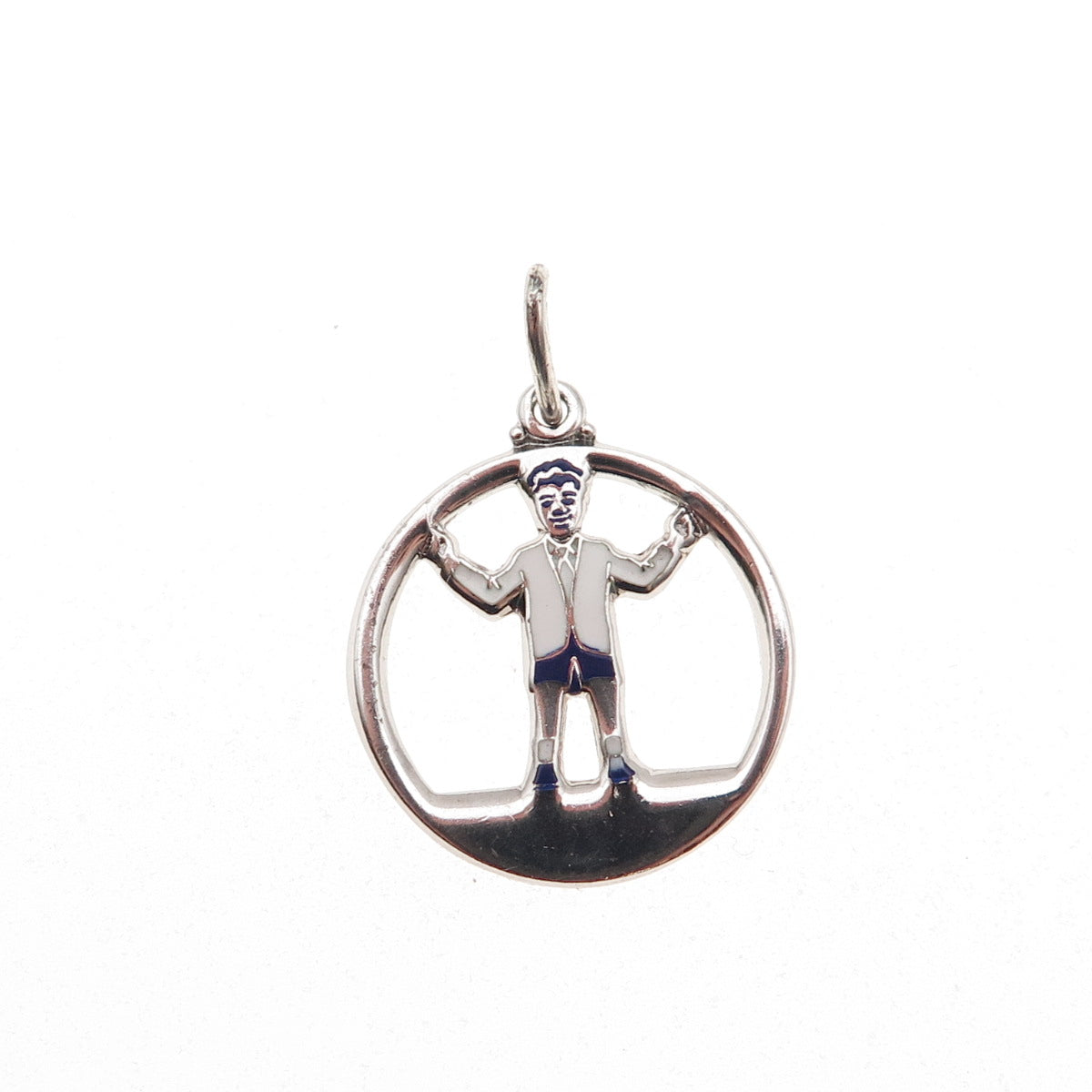 925 Sterling Silver Vintage Enamel Man Peace Mini Charm Pendant