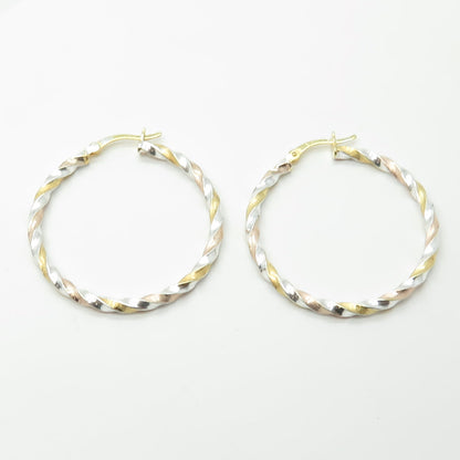 HAN 925 Sterling Silver 2-Tone Twisted Hoop Earrings