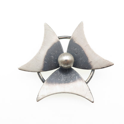 JEWELART 925 Sterling Silver Vintage Modernist Flower Oxidized Pin Brooch
