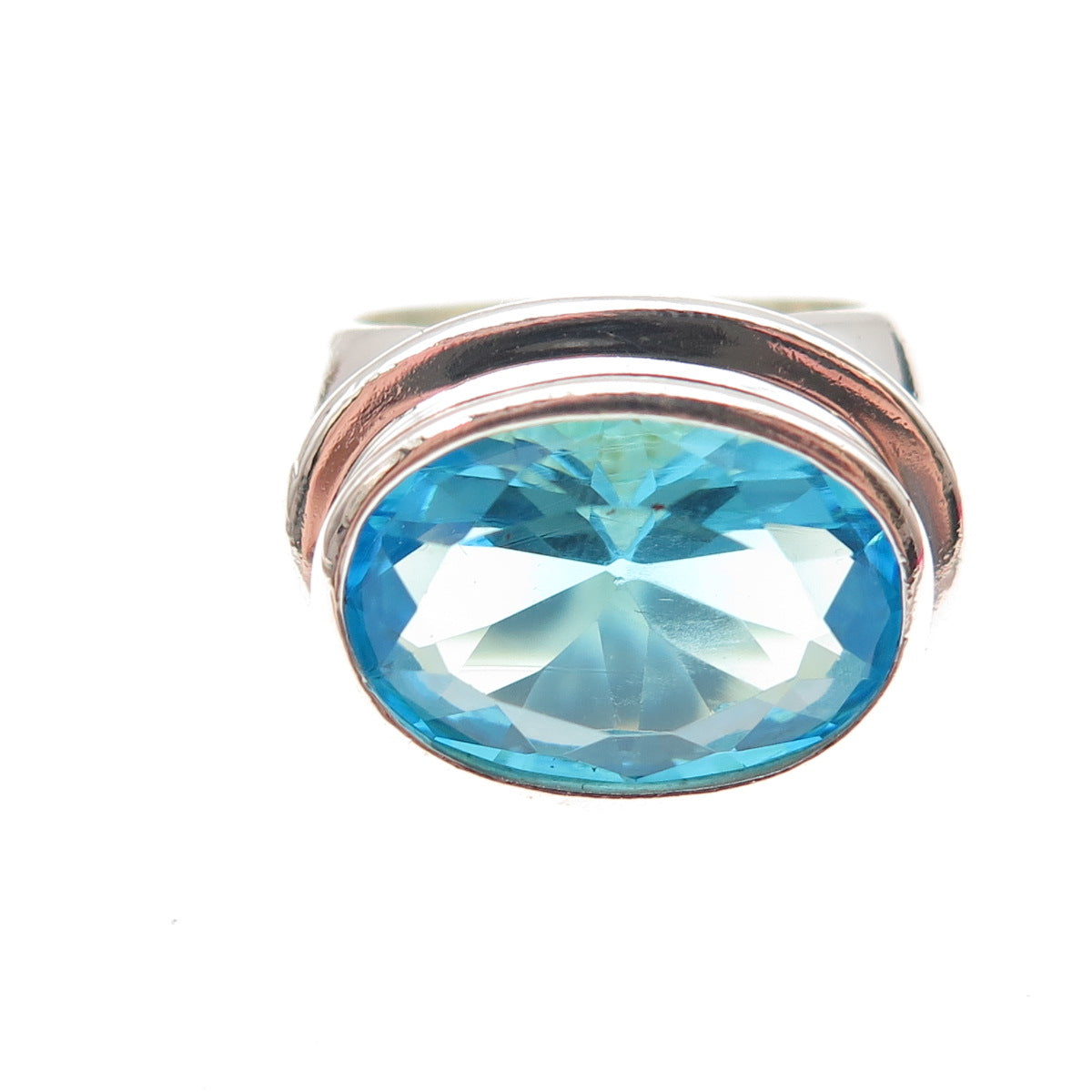 925 Sterling Silver Vintage Oval-Cut Blue C Z Modernist Ring Size 7