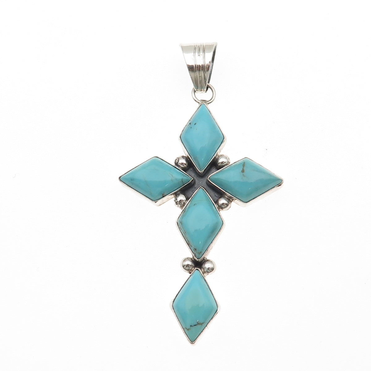 Running Bear Old Pawn 925 Sterling Silver Vintage Turquoise Cross Tribal Pendant