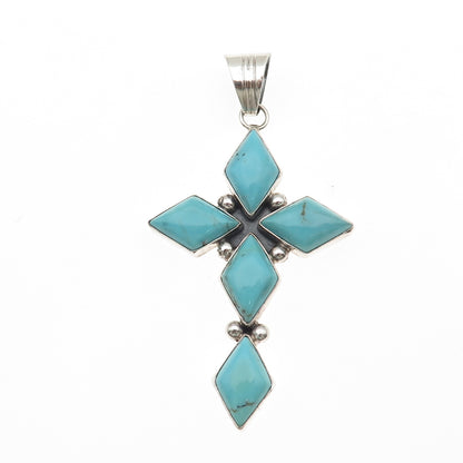 Running Bear Old Pawn 925 Sterling Silver Vintage Turquoise Cross Tribal Pendant