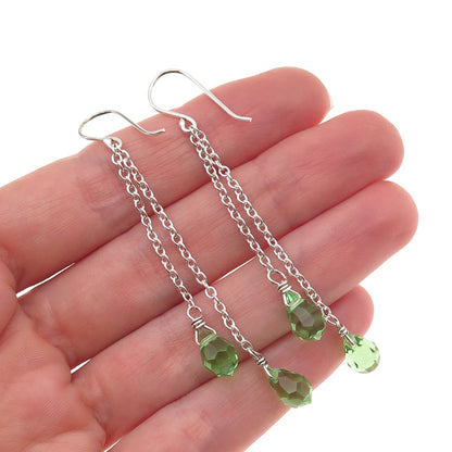 925 Sterling Silver Tsavorite Crystal Chain Drop Dangle Earrings