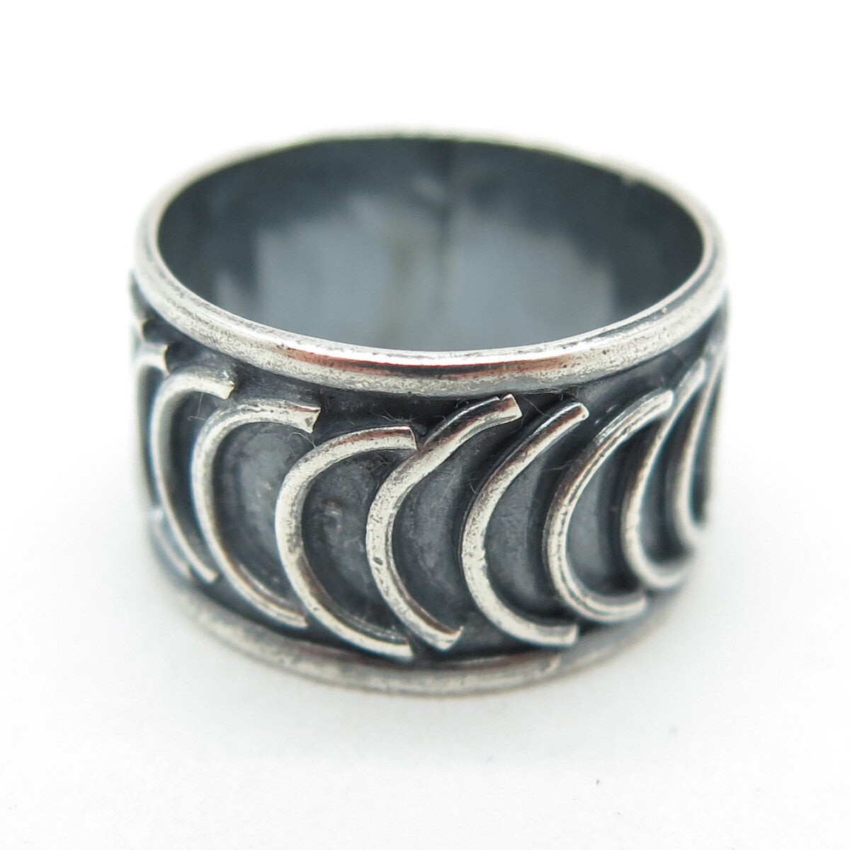 925 Sterling Silver Vintage Mexico Rolo Link Band Oxidized Ring Size 4.5