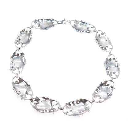 925 Sterling Silver Antique Art Deco Oxidized Floral Choker Necklace 14"