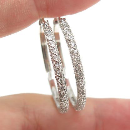 925 Sterling Silver Round-Cut C Z Hoop Earrings