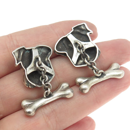 925 Sterling Silver Vintage Real Round-Cut Diamond Jack Russell Cufflinks