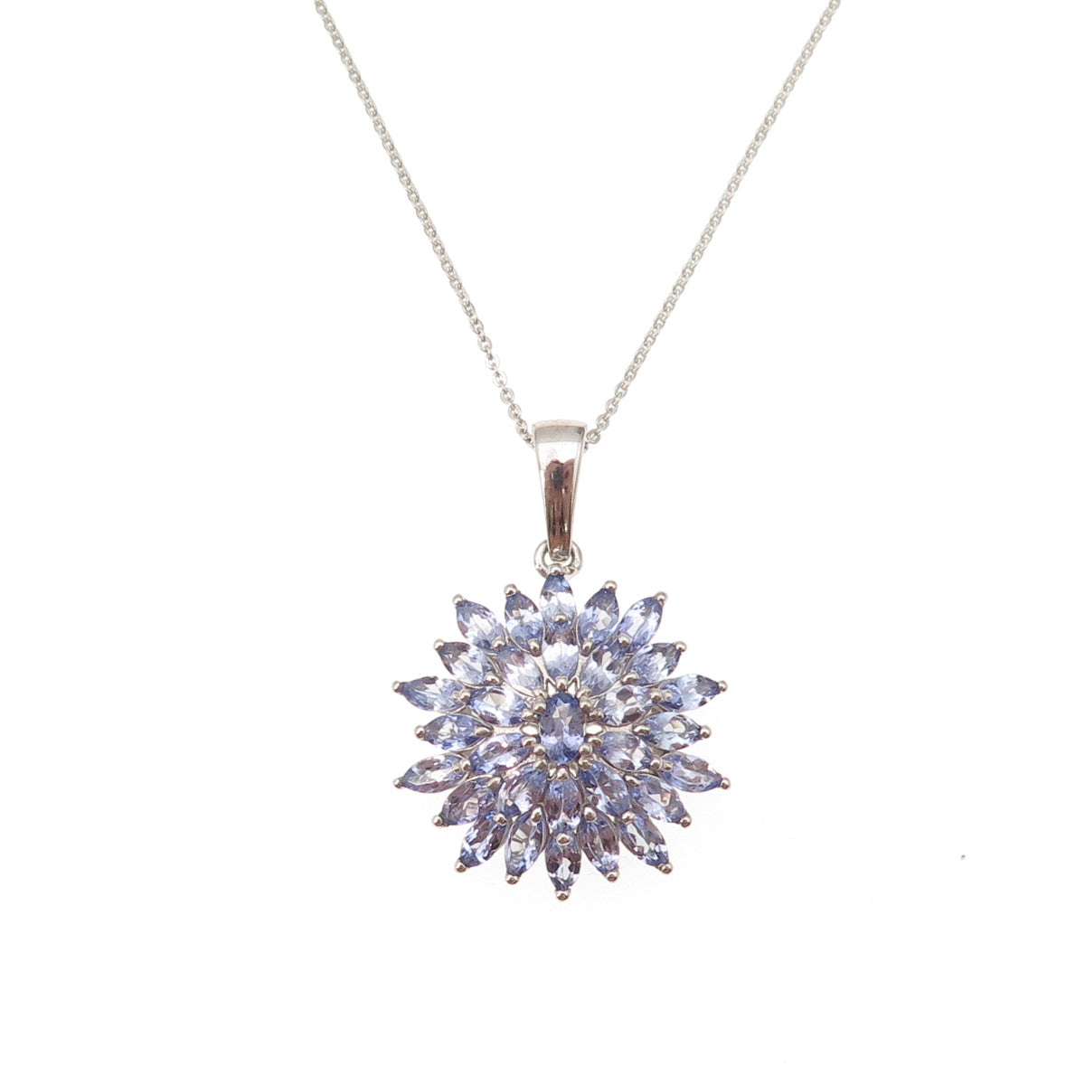 D'Joy 925 Sterling Silver Real Tanzanite Floral Cable Chain Necklace 20"