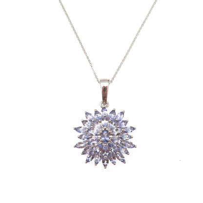 D'Joy 925 Sterling Silver Real Tanzanite Floral Cable Chain Necklace 20"
