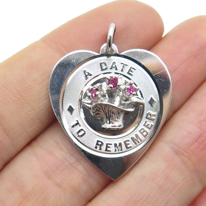 925 Sterling Silver Vintage Lab-Created Ruby "A Date To Remember" Heart Pendant