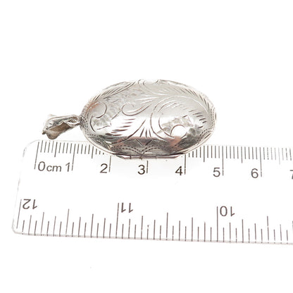 925 Sterling Silver Vintage Engraved Floral Oval Locket Charm Pendant