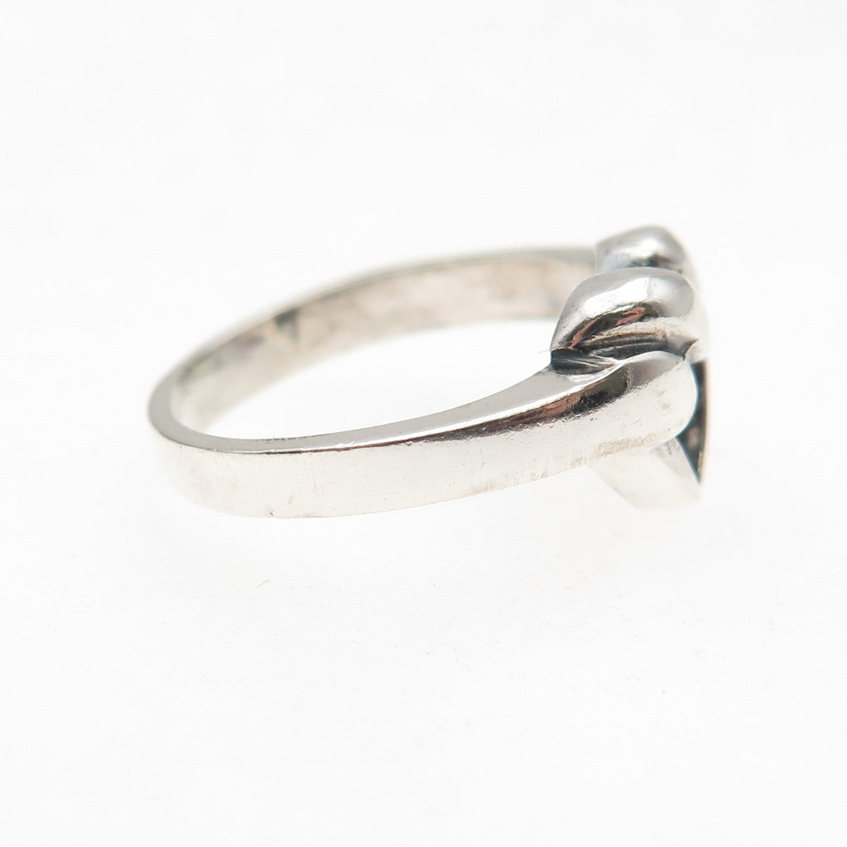925 Sterling Silver Vintage Heart Modernist Oxidized Ring Size 5