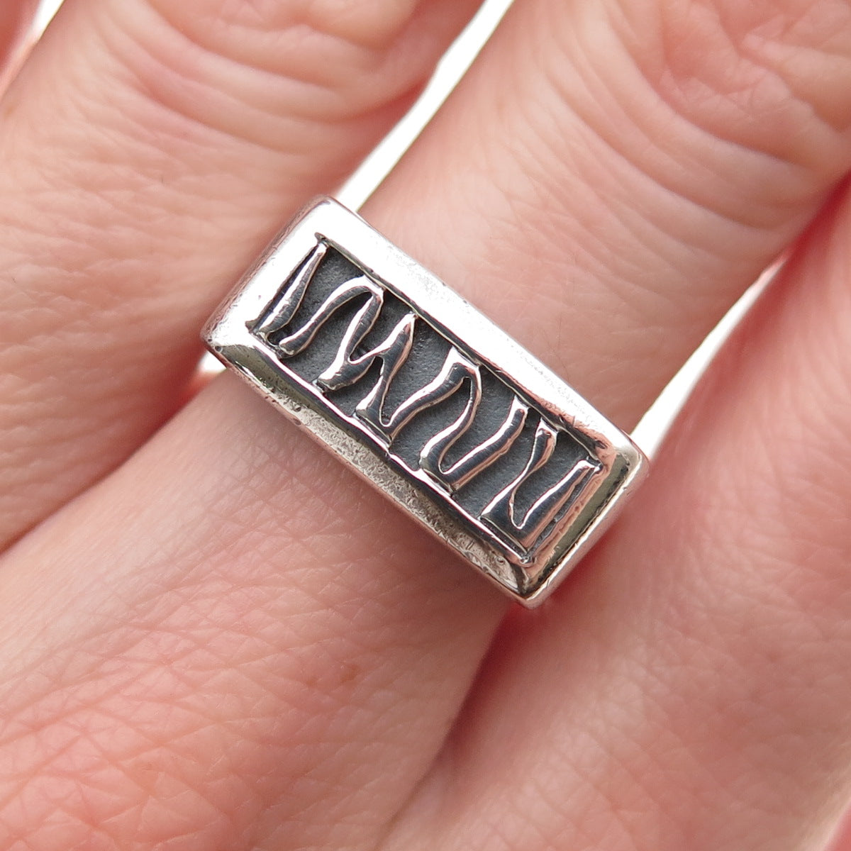 Boma 925 Sterling Silver Vintage Modernist Zig Zag Oxidized Ring Size 7