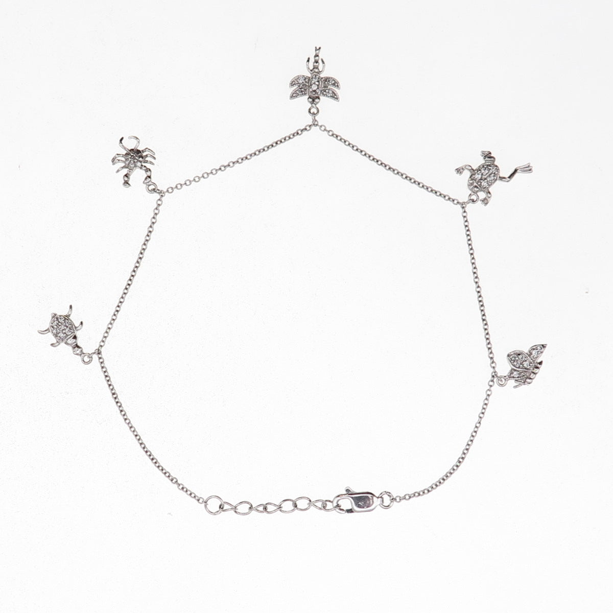925 Sterling Silver C Z Frog Dragonfly Butterfly Turtle & Crab Bracelet 9-9.75"