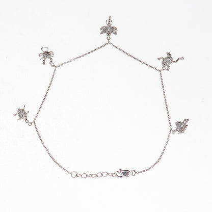 925 Sterling Silver C Z Frog Dragonfly Butterfly Turtle & Crab Bracelet 9-9.75"