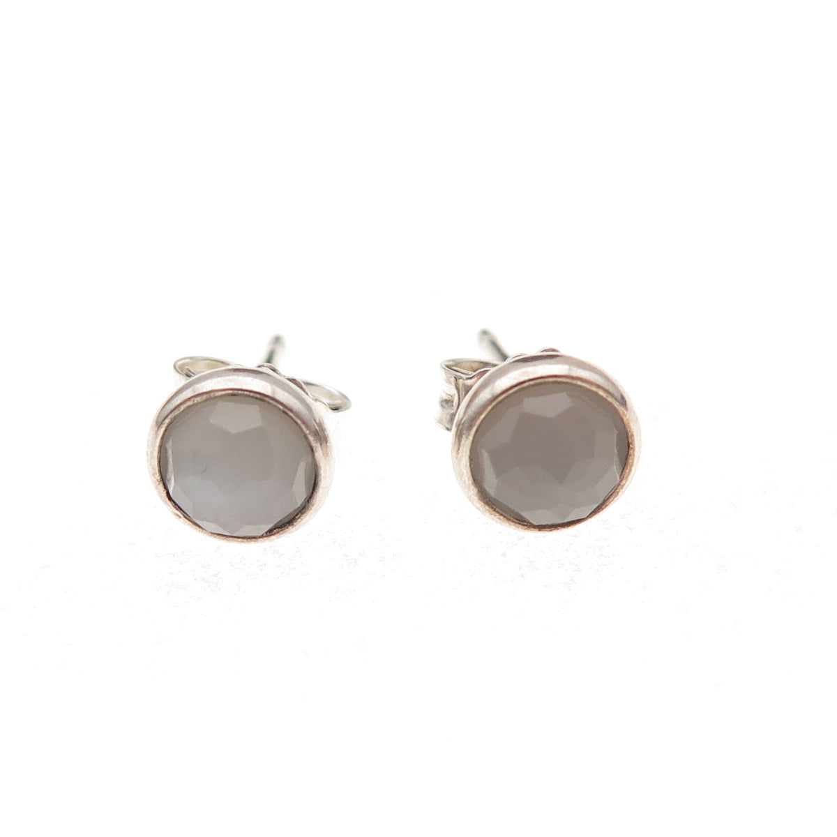 Pandora Sterling Silver Real Gray Moonstone June Birthday Blooms Stud Earrings
